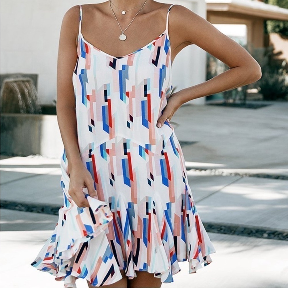 YUMI KIM Destination Dress in Split Screen Red White Blue Shift Mini Slip Size L